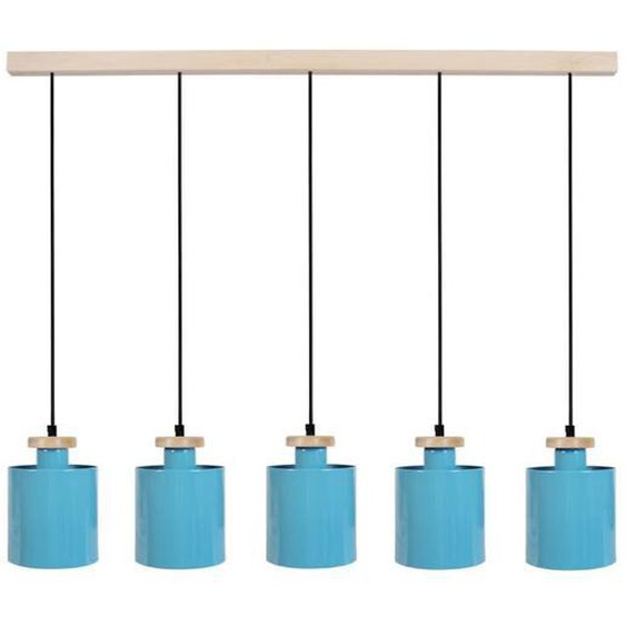 UZIBUZE-Suspension bar métal  naturel Abat-jour: cylindre métal bleu gris 5 ampoules E27 inspiration nordique P90xD90xH80cm
