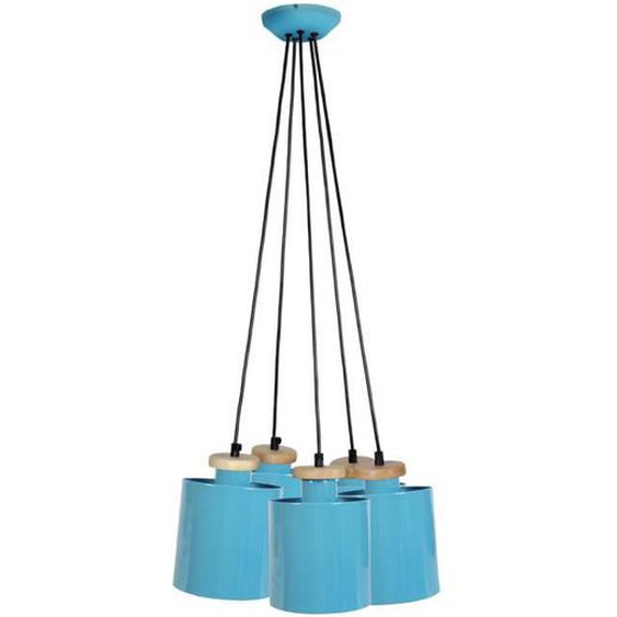 UZIBUZE-Suspension grappe métal  noir,naturel Abat-jour: cylindre métal bleu gris 5 ampoules E27 inspiration nordique P35xD35xH90cm