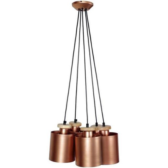 UZIBUZE-Suspension grappe métal  noir,naturel Abat-jour: cylindre métal cuivre 5 ampoules E27 inspiration nordique P45xD45xH90cm
