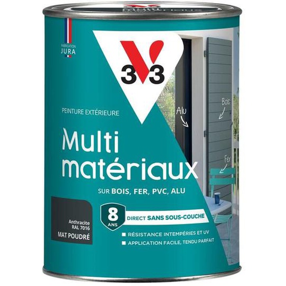 V33 - Peinture extérieure Multi-matériaux Anthracite ral 7016 Mat poudré 1,5L