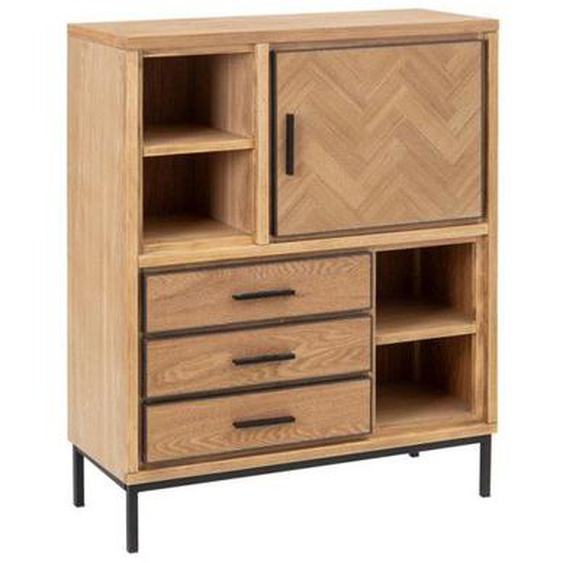 Vaisselier 1 porte 3 tiroirs Bois/Métal - KIPSE - L 90 x l 36 x H 115.5