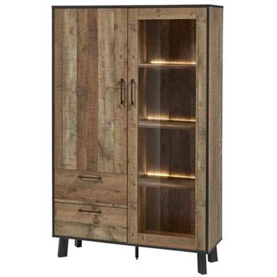 Vaisselier 2 portes 2 tiroirs Bois/Métal - NINO - L 120 x l 40 x H 180