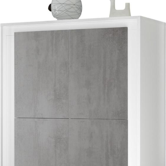 Vaisselier 4 portes FALL – Blanc mat laqué et gris béton – Design moderne et fonctionnel