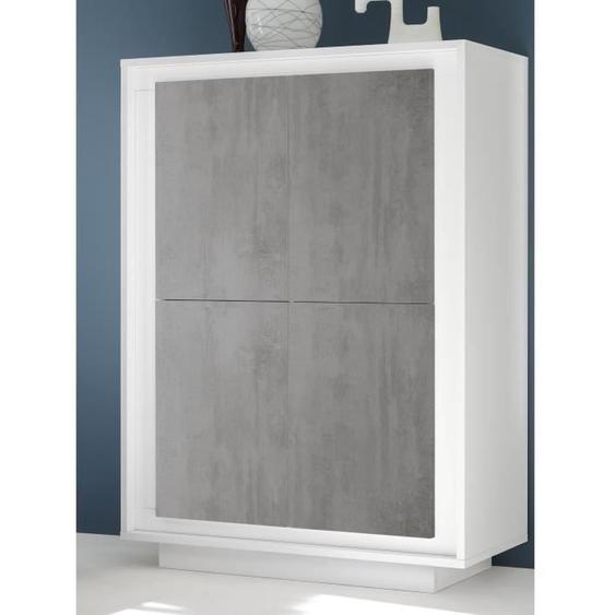 Vaisselier 4 portes - PRICE FACTORY - Collection FALL - Blanc mat laqué - Gris béton - Design contemporain