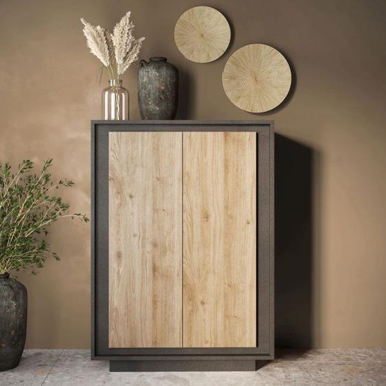 Vaisselier Chêne naturel/Pierre de lave - RIMINI - L 105 x l 40 x H 171 cm
