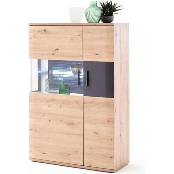 Vaisselier coloris chêne massif - graphite - Longueur 90 x Hauteur 134 x Profondeur 37 cm