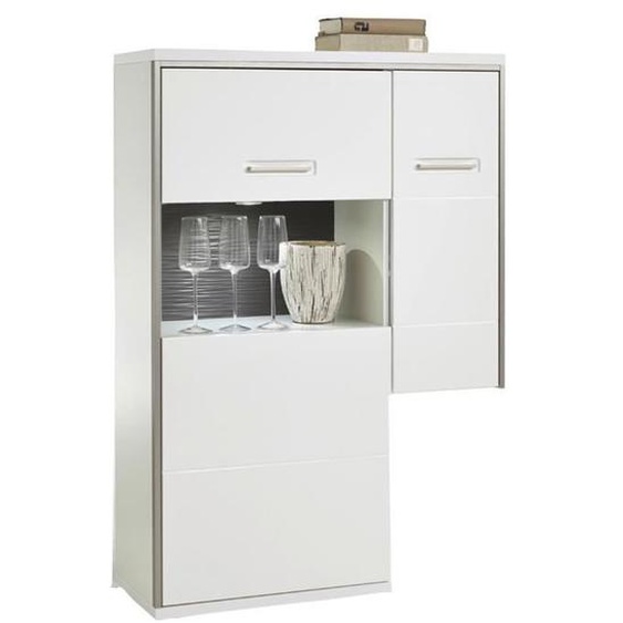 Vaisselier dangle gauche coloris blanc brillant - Longueur 94 x Hauteur 137 x Profondeur 38 cm