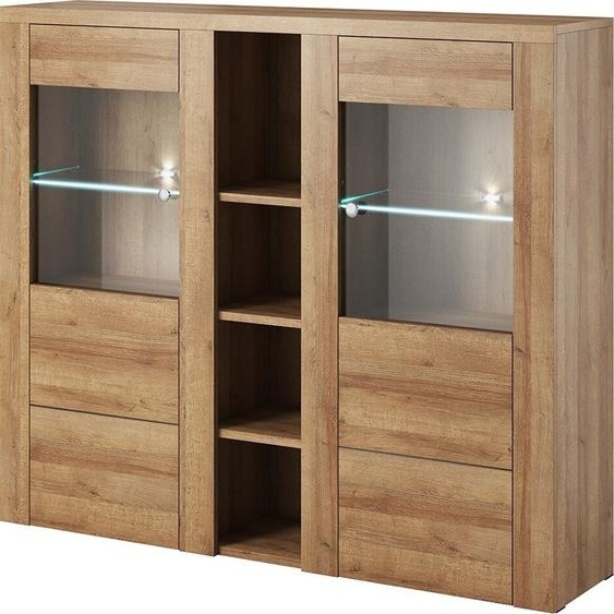 Vaisselier design 2 portes pour salon couleur chêne. collection SANTIAGO.