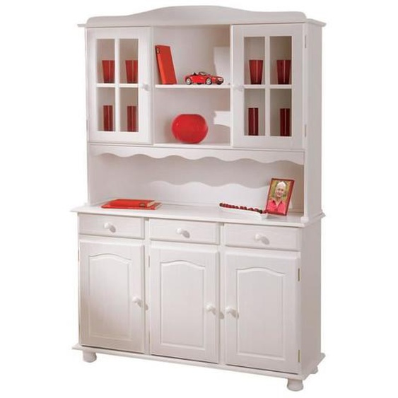 Vaisselier en bois massif Alienor 3 portes 198cm blanc - Paris Prix