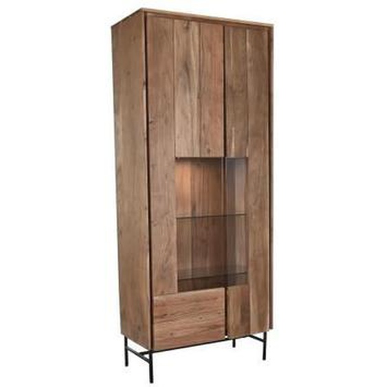 vaisselier style moderne verre, acacia marron 80 cm - Couleur:MARRON