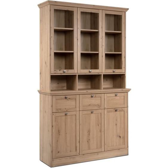 Vaisselier - TIMBER 54A - Chêne artisan - 6 portes, 3 niches, 3 tiroirs - 120 x 200 x 40 cm