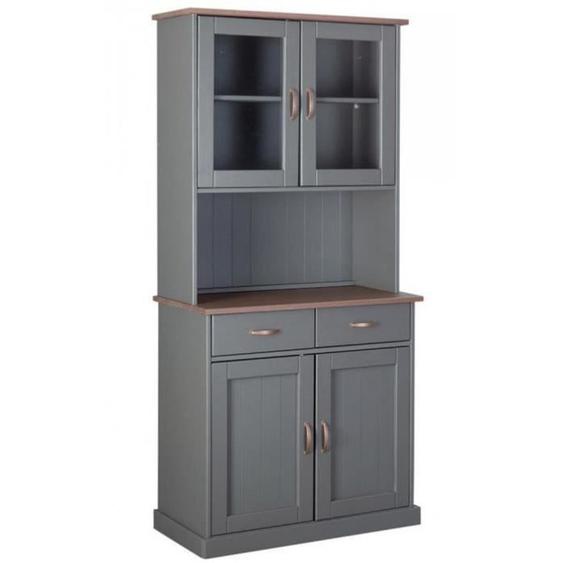Vaisselier - vitrine en pin massif foncé et gris - L.90 x H.191 x P.45 cm