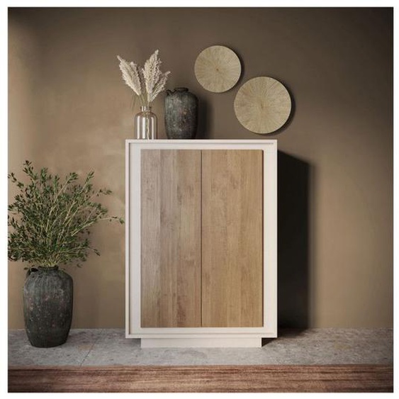 Vaisselier2 portes Crème/Chêne noisette - RIMINI - L 105 x l 40 x H 171 cm