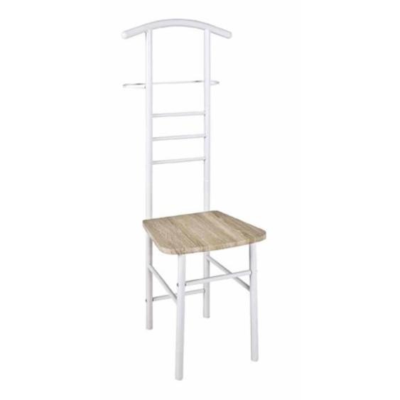 Valet de Chambre - PARIS PRIX - Remo - 119 cm - Acier Laqué Blanc - MDF Chêne Naturel