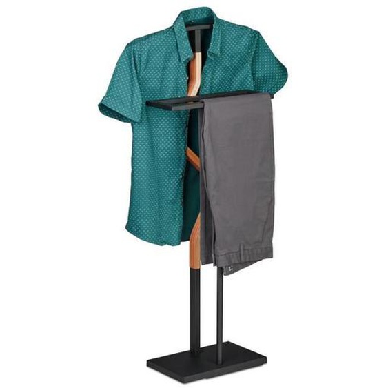Relaxdays Valet de chambre, MDF et acier, porte-vêtements, HxLxP : 107x47,5x20 cm, chemises, pantalons, noir/nature