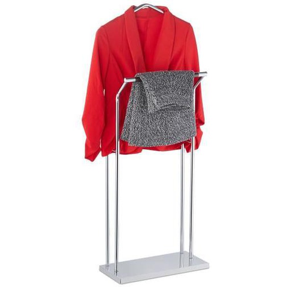 Relaxdays valet, pour costume & pantalon, mélange bois-métal, chambre, portant vêtements, 110x46x19 cm, argenté/brun