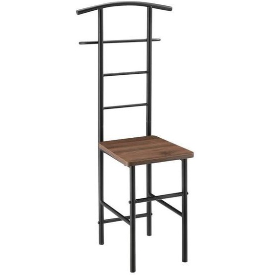Valet de chambre nuit porte vetements avec cintre et porte pantalons metal MDF 107 cm noir marron