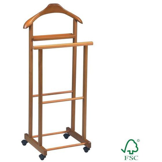 Valet de Nuit sur Roulettes - ALTOBUY - Vitalis - Double emplacement - Bois massif - Teinte merisier
