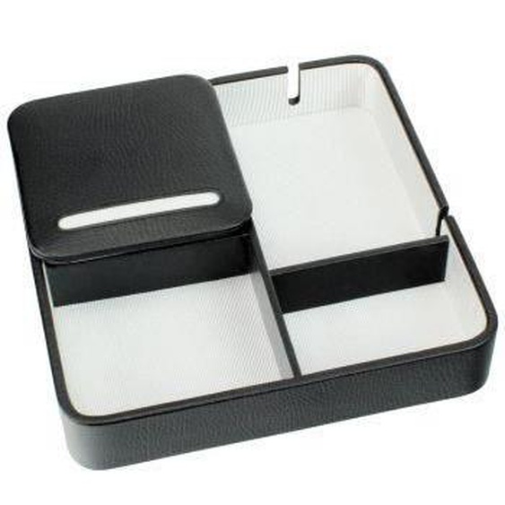 Valet de rangement - DULWICH - Cuir doublé blanc - Pratique - Design contemporain - Meuble d’entrée