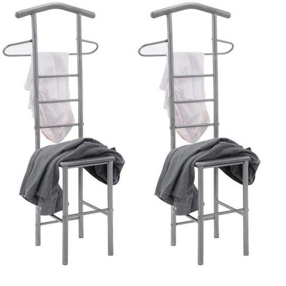 Valets de chambre en métal gris avec tablette - IDIMEX - Lot de 2 - Design pratique et moderne