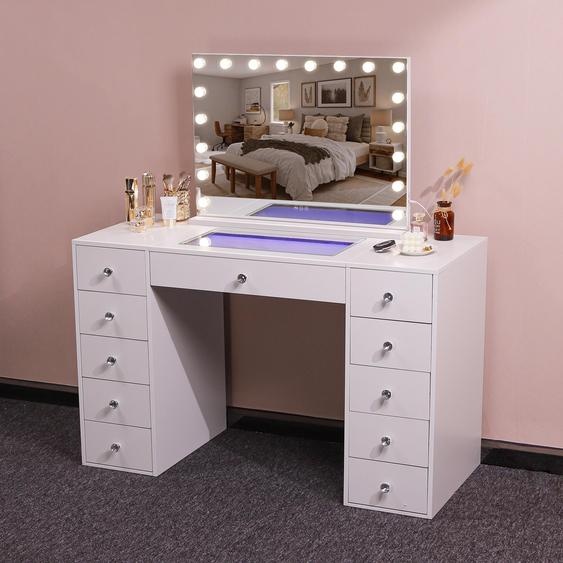 VANITII Coiffeuse avec Miroir de Maquillage LED et Éclairage, Blanc