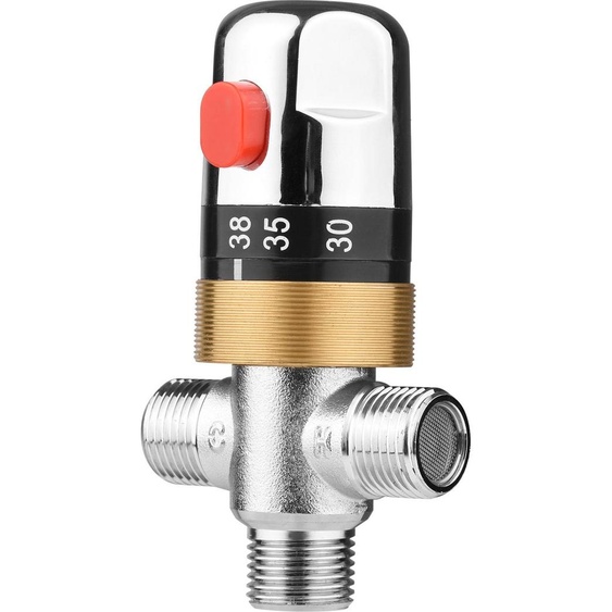 Vanne thermostatique de contrôle de la température Mitigeur douche eau chaude froide G1/2 Vanne de mélange en cuivre Vanne de dérivation douche à trois voies pour système de chauffage solaire Tuyau deau Baignoire Cuisine