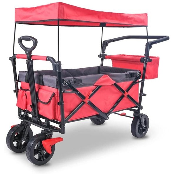 Varan Motors - FW005 Chariot pliable avec toit, freiné et pliable, 122x55x109cm, max. 90kg Chariot de transport Chariot de plage pliable avec freins