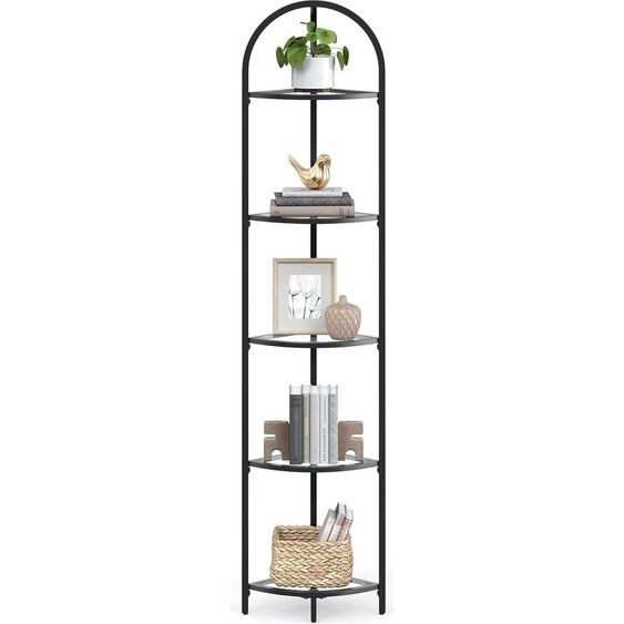 VASAGLE 5 Level étagère dangle, bibliothèque, étagère à plantes, étagère de salle de bain, verre trempé, cadre métallique, style moderne, pour salon, cuisine,