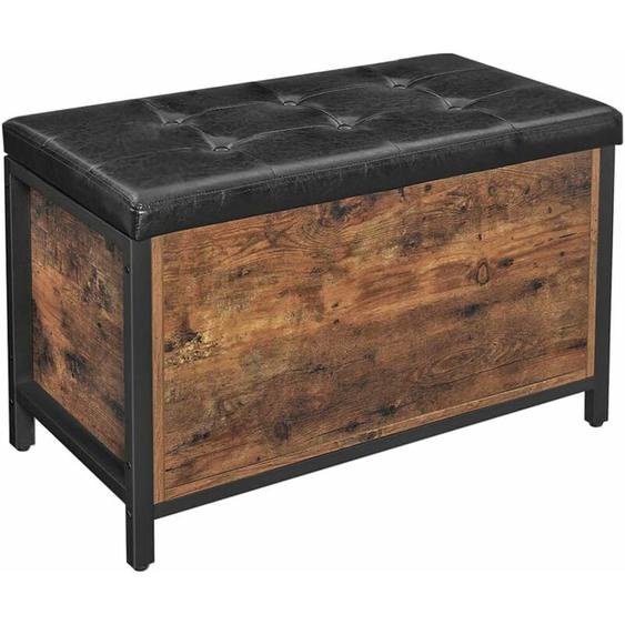 Vasagle Banc de Rangement, Siège rembourré, Bout de lit, pour Couloir, Chambre, Salon, en métal, Montage Facile, Style Industriel, pu Noir, Marron