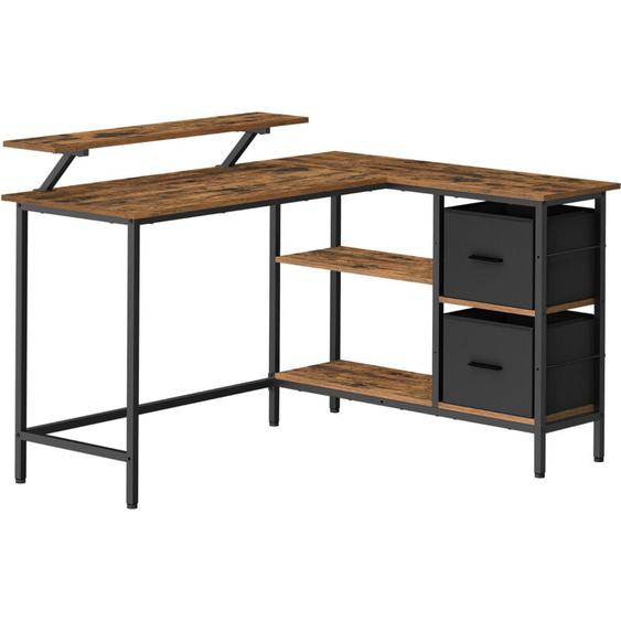 Vasagle - Bureau en Forme de l avec 2 Tiroirs Spacieux, Bureau Gaming avec Support pour Écran, Bureau dAngle, Bureau dOrdinateur avec Étagère