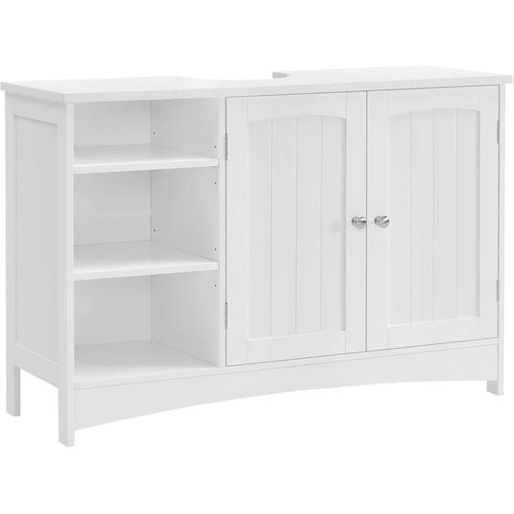 Vasagle - Meuble sous Vasque, Meuble de Salle de Bain, 90 x 30 x 60 cm, 2 Portes, Compartiments Ouverts, Étagères Réglables en Hauteur, Blanc