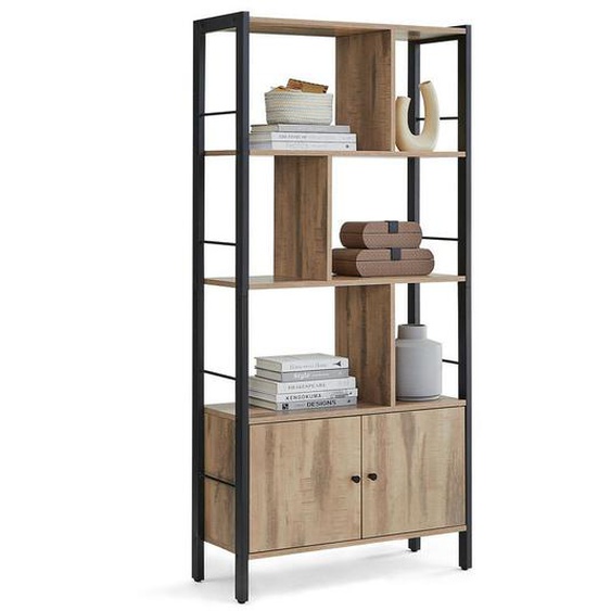 VASAGLE Étagère, Bibliothèque à 4 Niveaux, Meuble de Rangement, Placad, avec Portes, Grand, Cadre en Acier, pour Salon, Bureau, Chambre, Style