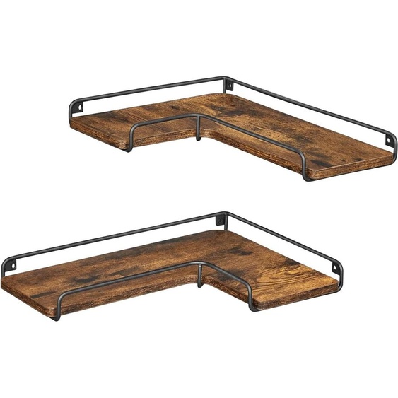 VASAGLE Etagère dangle en L, lot de 2, étagère murale, design industriel, étagères murales, pour salon, chambre, cuisine, vintage marron-noir