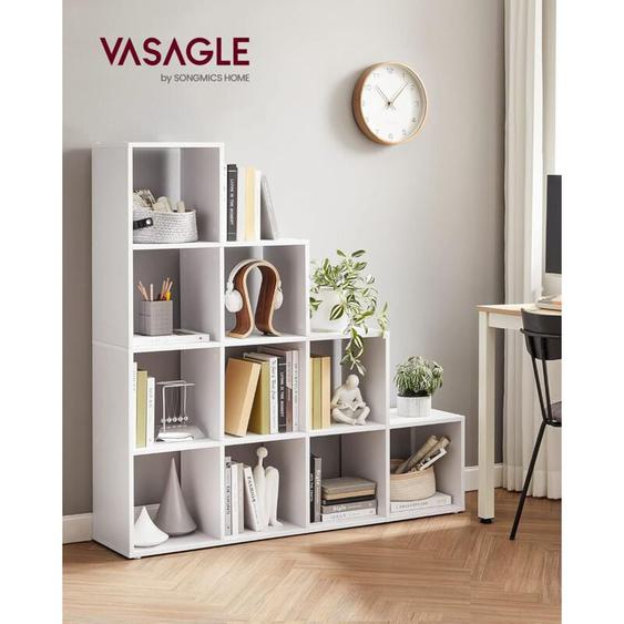 Vasagle - tagère escalier, Meuble de rangement, 10 Compartiments, Bibliothèque, pour bureau, salon, chambre, Blanc