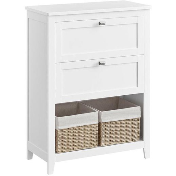Vasagle - Meuble de Salle de Bain, Meuble de Rangement, 2 Tiroirs avec 1 Séparateur Réglable, 2 Paniers, Buffet, 30 x 60 x 80 cm, Blanc Nuage