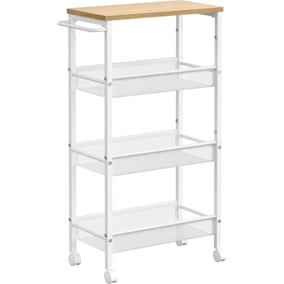 VASAGLE Trolley 4 niveaux, chariot de cuisine étroit, étagère de niche sur roulettes, acier, poignée, pour petits espaces, 22 x 45,5 x 77 cm, cuisine, salle de bain, salon