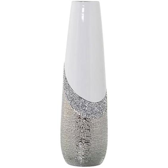 Vase Alexandra House Living Blanc argenté céramique Brillante 13 x 13 x 45 cm
