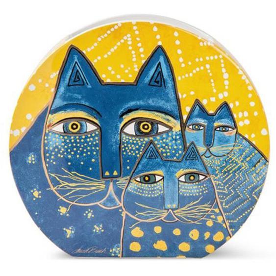 Vase céramique Laurel Burch jaune bleu (chats) - 27x25x6 cm [A2665]