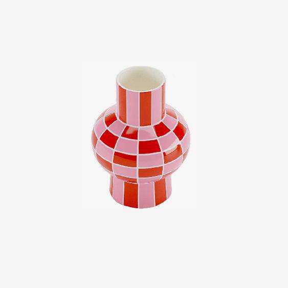 Vase céramique motif damier rouge Louvre
