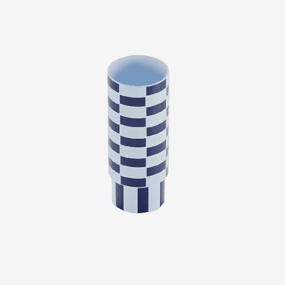 Vase céramique tube à damier bleu Sofia