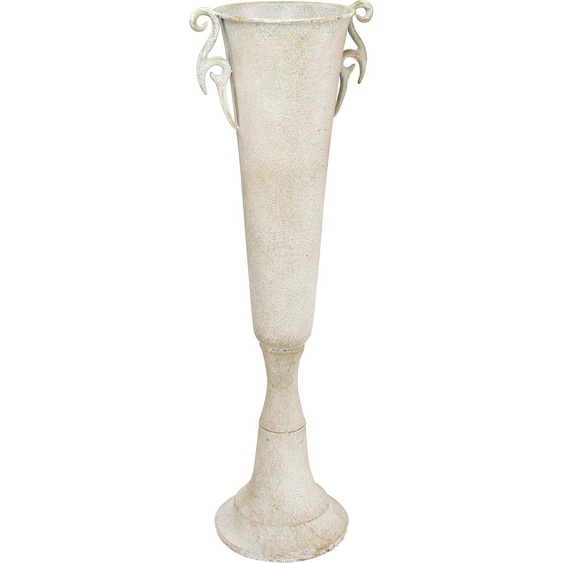 Vase déco coupe Vintage métal style antique avec poignées, gris, Ø15cm H59cm, pour fleurs séchées & décoration intérieure