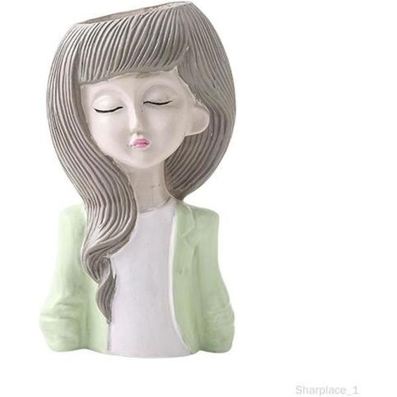 Vase décoratif - Creative Girl - Tête de fille - Résine - Contemporain - 15 cm x 11,5 cm x 27 cm