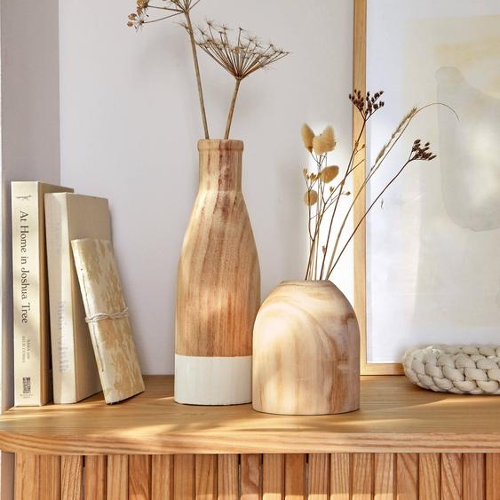 Vase En Bois Brut Forme Pot - Hauteur 15 Cm -