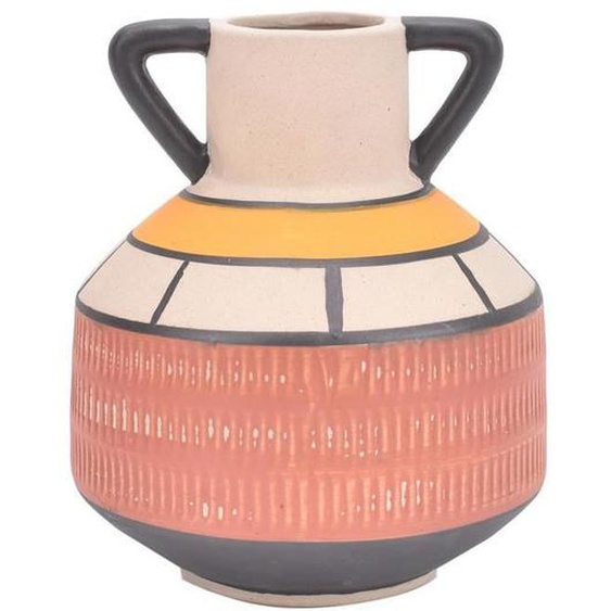 Vase en céramique avec poignées peintes, vase décoratif en argile marron et noir, pot dornement ethnique fait à la main, 15 cm