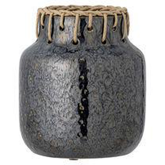Vase Janel céramique noir / rotin - Ø 17 x H 21 cm - Bloomingville