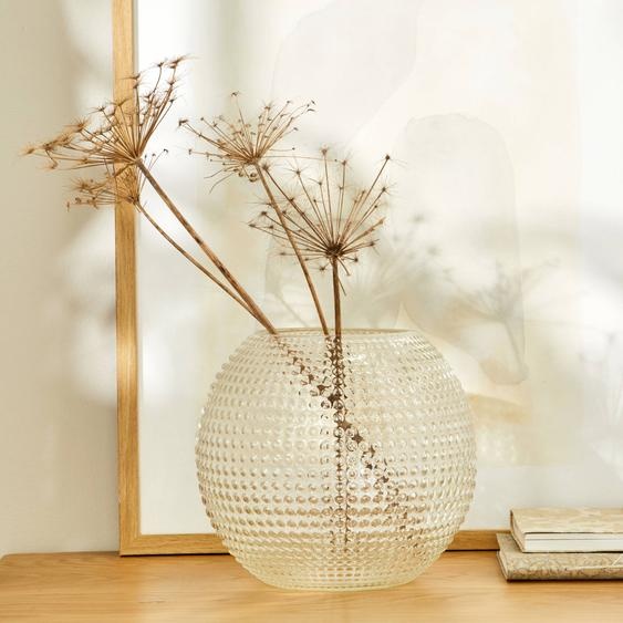 Vase Rond Transparent En Verre Reliéfé -