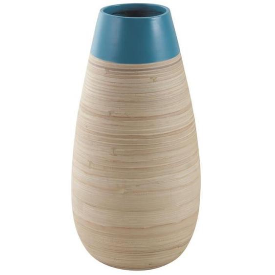 Vases en bambou naturel et laqué bleu - Lot de 2