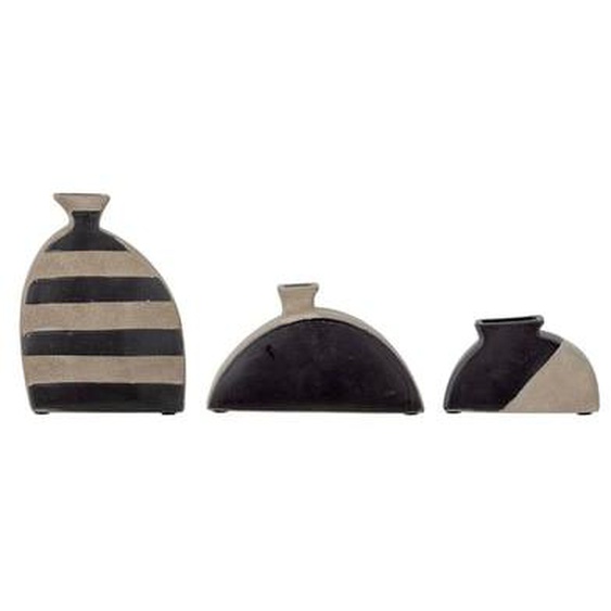 Lot de 3 vases en grès noir, à poser, décorés à la main - Bloomingville, Nezha - H23 cm