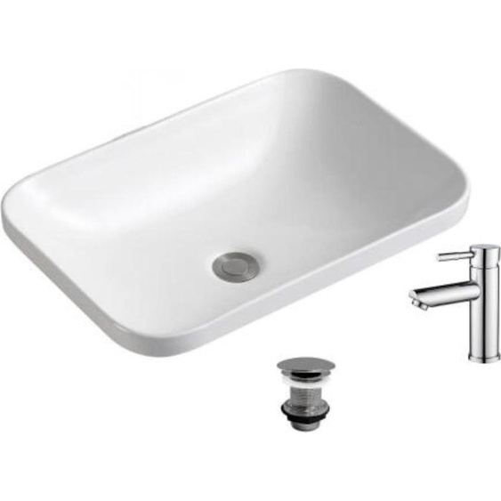 Vasque à encastrer rectangulaire 53x37cm PALMA + robinet + bonde