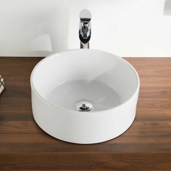 Vasque à Poser Cylindrique en Céramique Blanche - 41 x 41 x 15 cm - Salle de Bain Moderne DeerValley DV-1V063